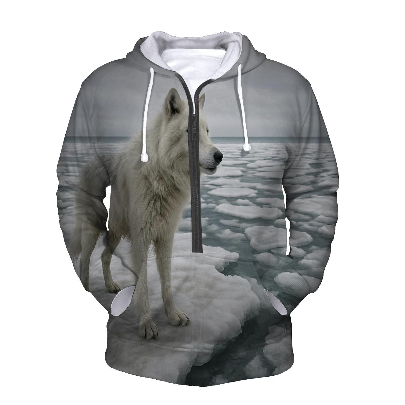 Arctic Wolf On Melting Shoreline pullover hoodies