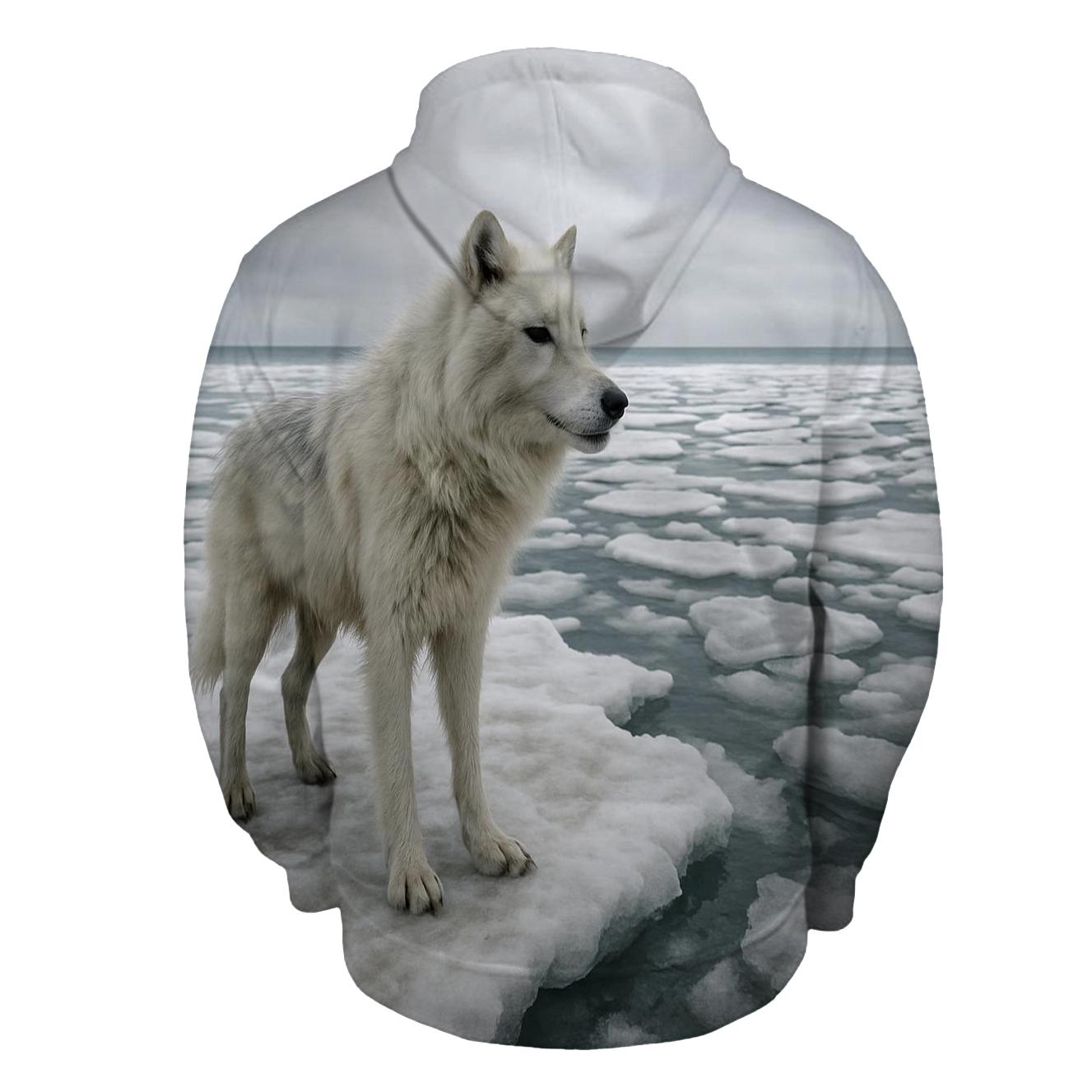 Arctic Wolf On Melting Shoreline pullover hoodies