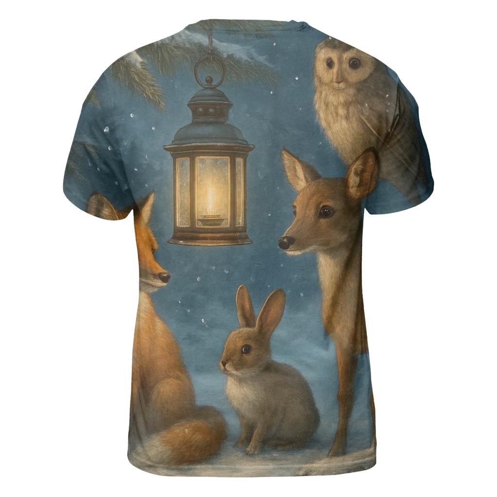 Woodland Animals Around The Christmas Lantern creative print fashion shirts