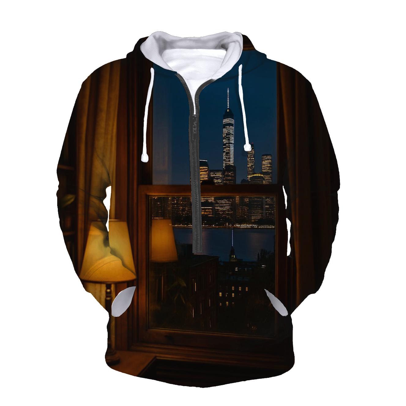 Brooklyn Brownstone Window Skyline Glimpse heavyweight hoodies
