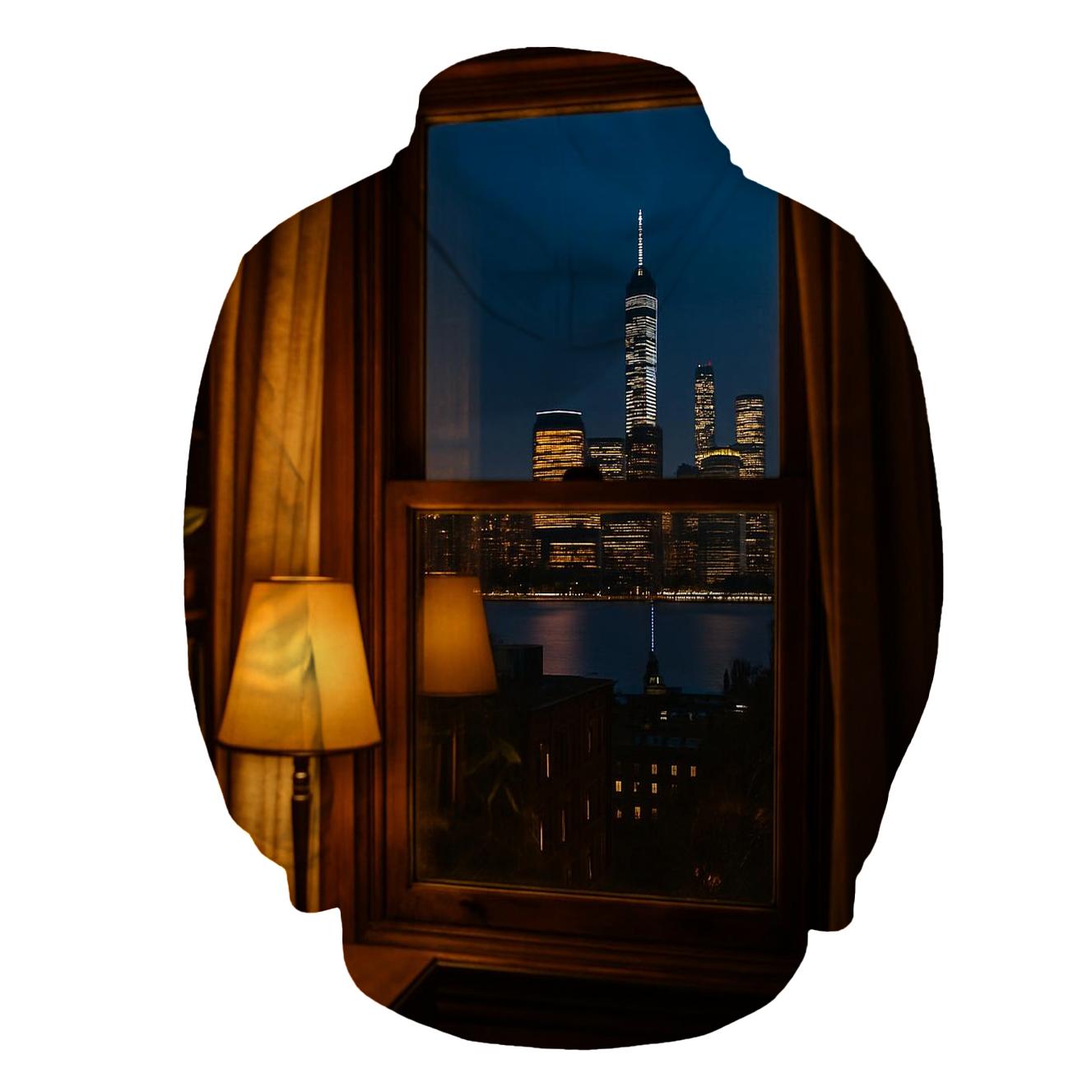 Brooklyn Brownstone Window Skyline Glimpse heavyweight hoodies