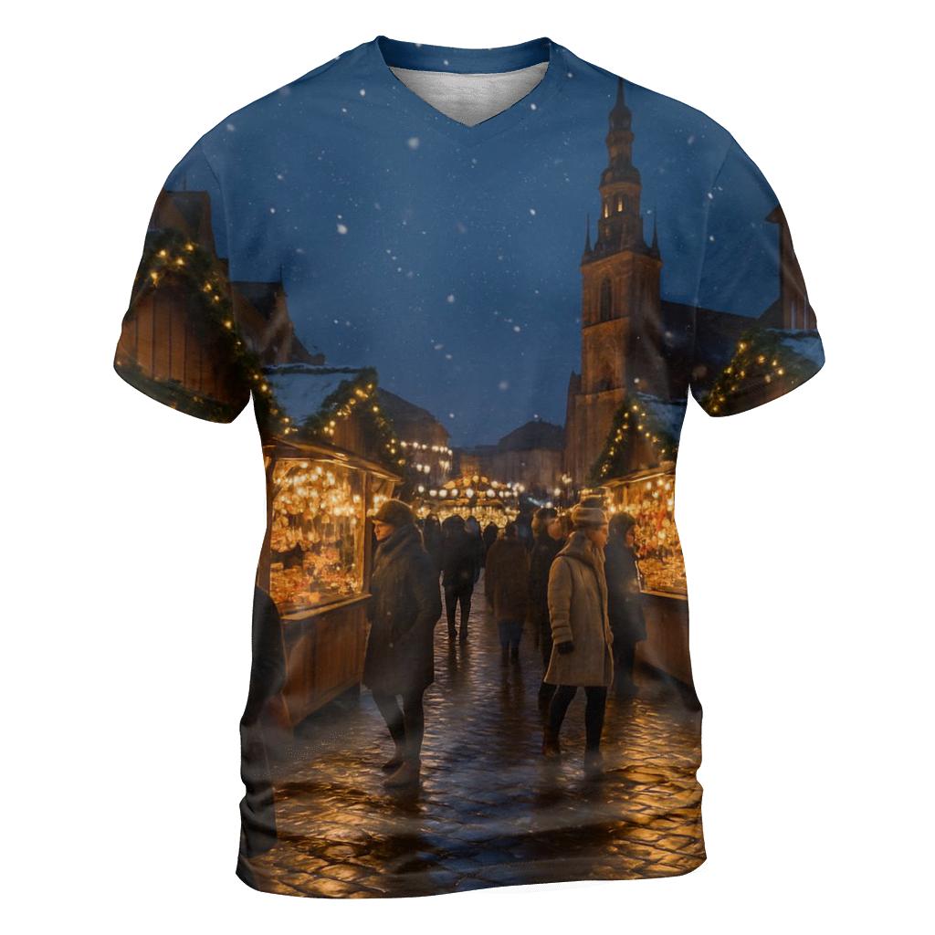 Christmas Market Under Falling Snow trendy printed shirt styles