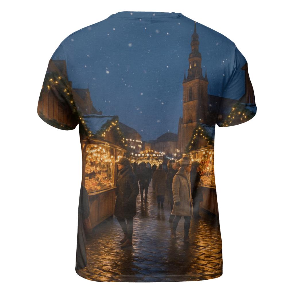 Christmas Market Under Falling Snow trendy printed shirt styles