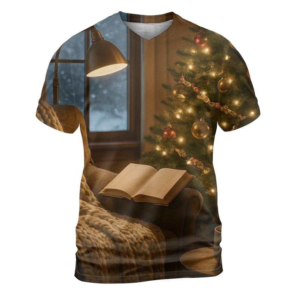 Cozy Reading Nook With Christmas Tree designer pattern shirts