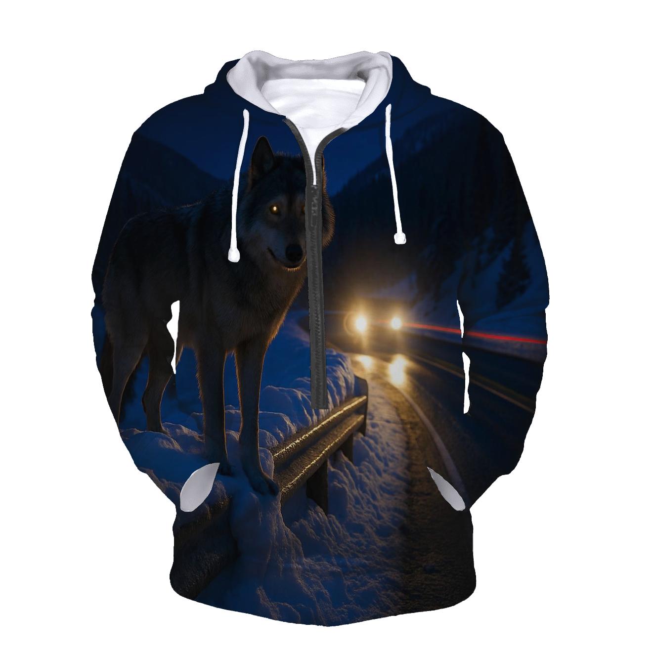 Snowplow Roadside Wolf At Dusk lightweight hoodies