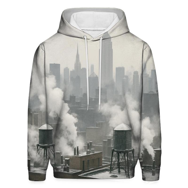 Winter Smoke Over Midtown Rooftops embroidered hoodies