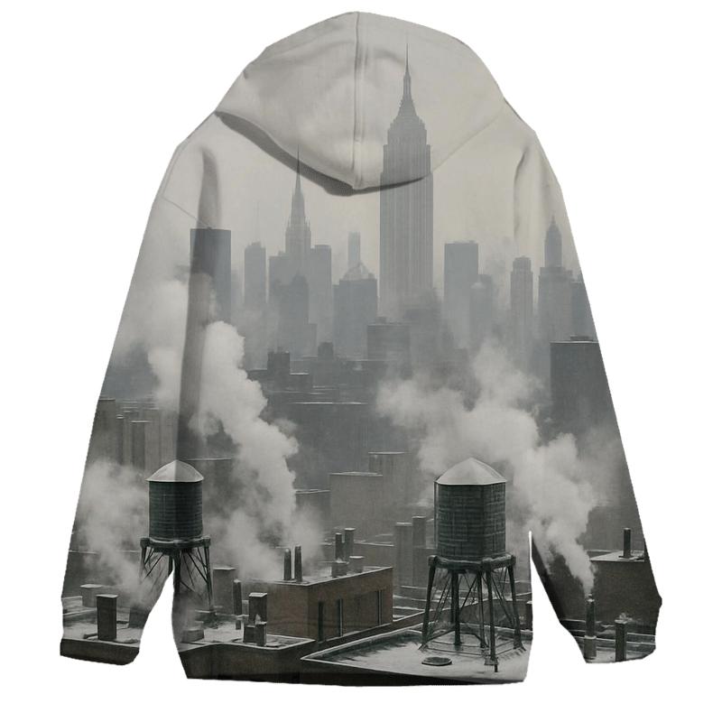 Winter Smoke Over Midtown Rooftops embroidered hoodies
