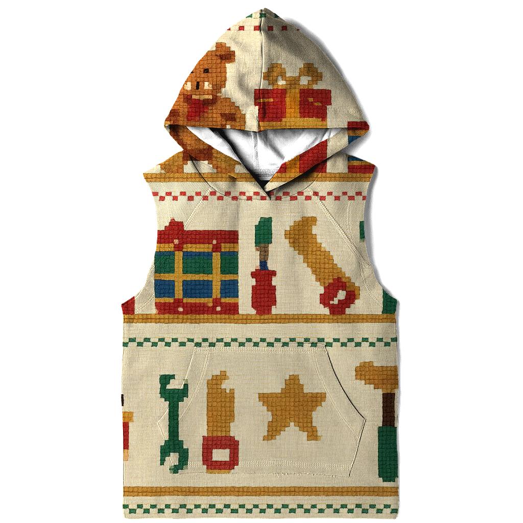 North Pole Toy Workshop Rows Design embroidered hoodies