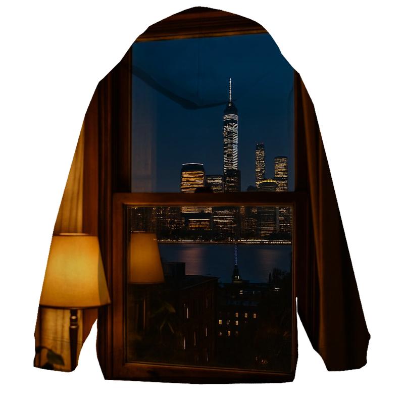 Brooklyn Brownstone Window Skyline Glimpse graphic hoodies