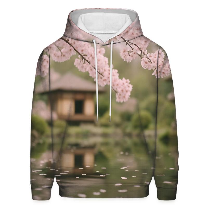 Cherry Blossoms Reflected In Teahouse Pond custom hoodies
