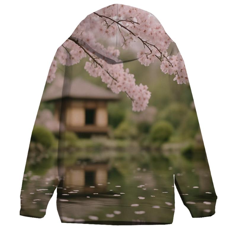 Cherry Blossoms Reflected In Teahouse Pond custom hoodies