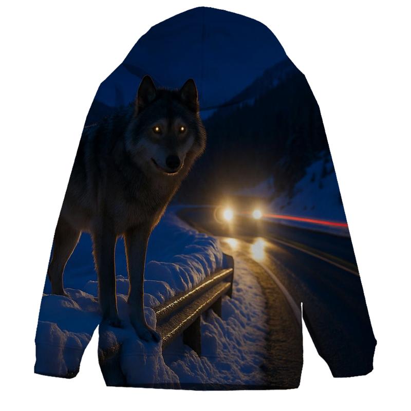 Snowplow Roadside Wolf At Dusk heavyweight hoodies