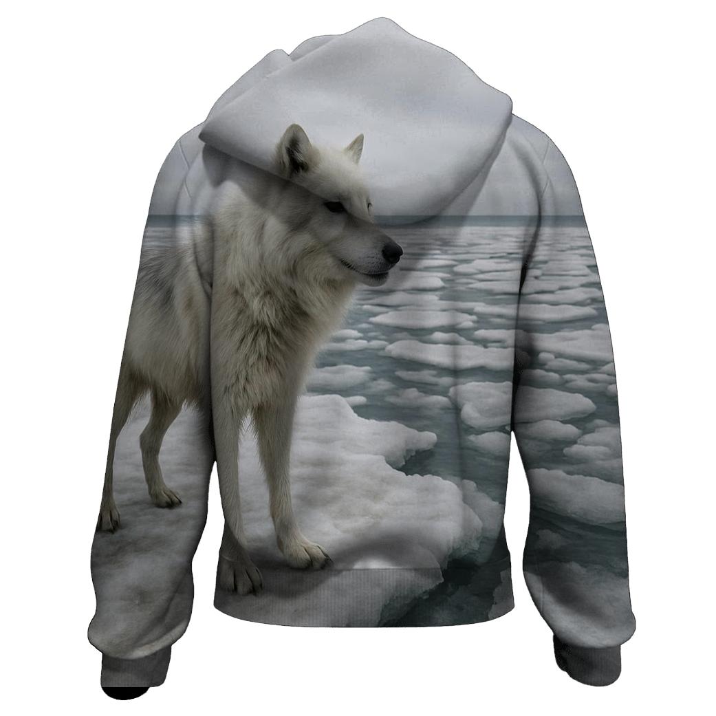 Arctic Wolf On Melting Shoreline zip-up hoodies
