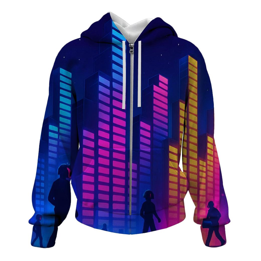 Neon Equalizer Skyline designer hoodies