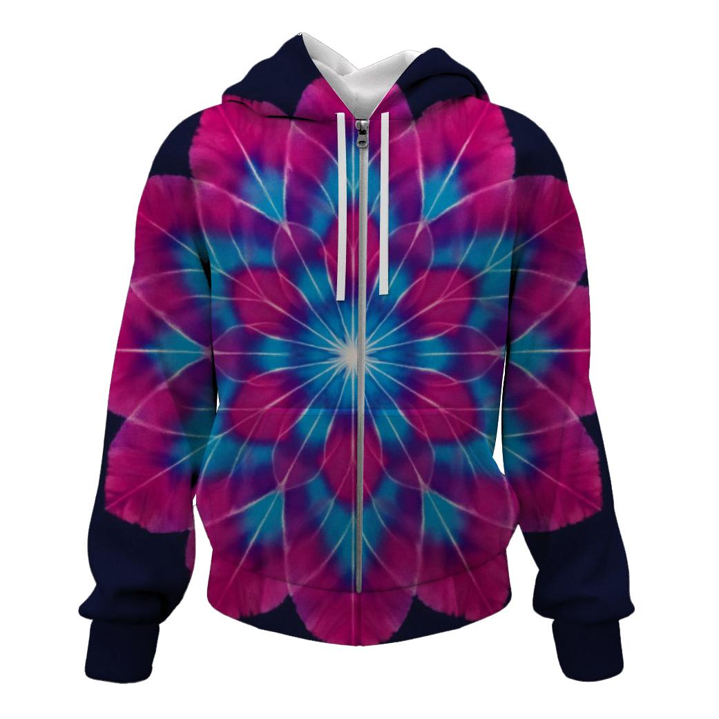 Magenta Cyan Mandala Galaxy embroidered hoodies