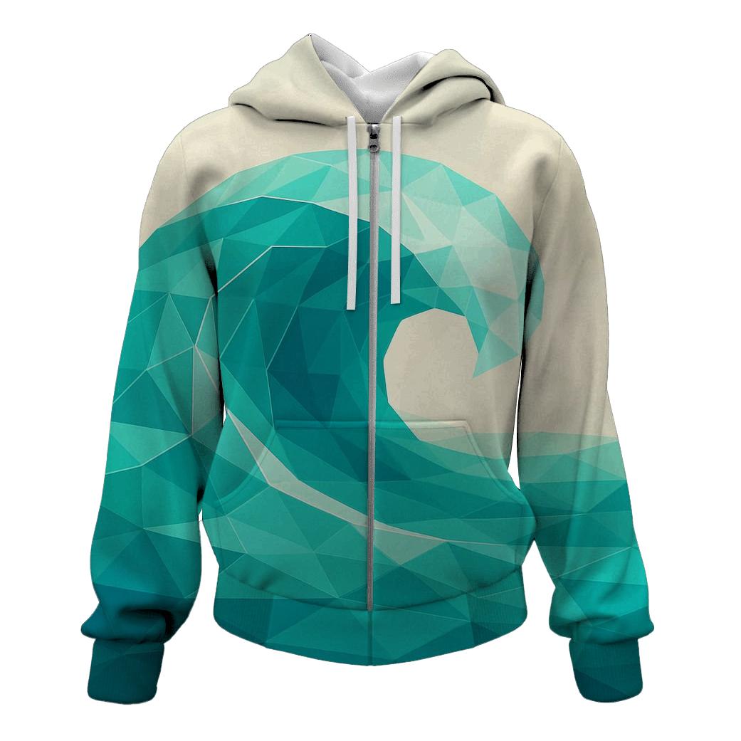 Geometric Ocean Fractals embroidered hoodies