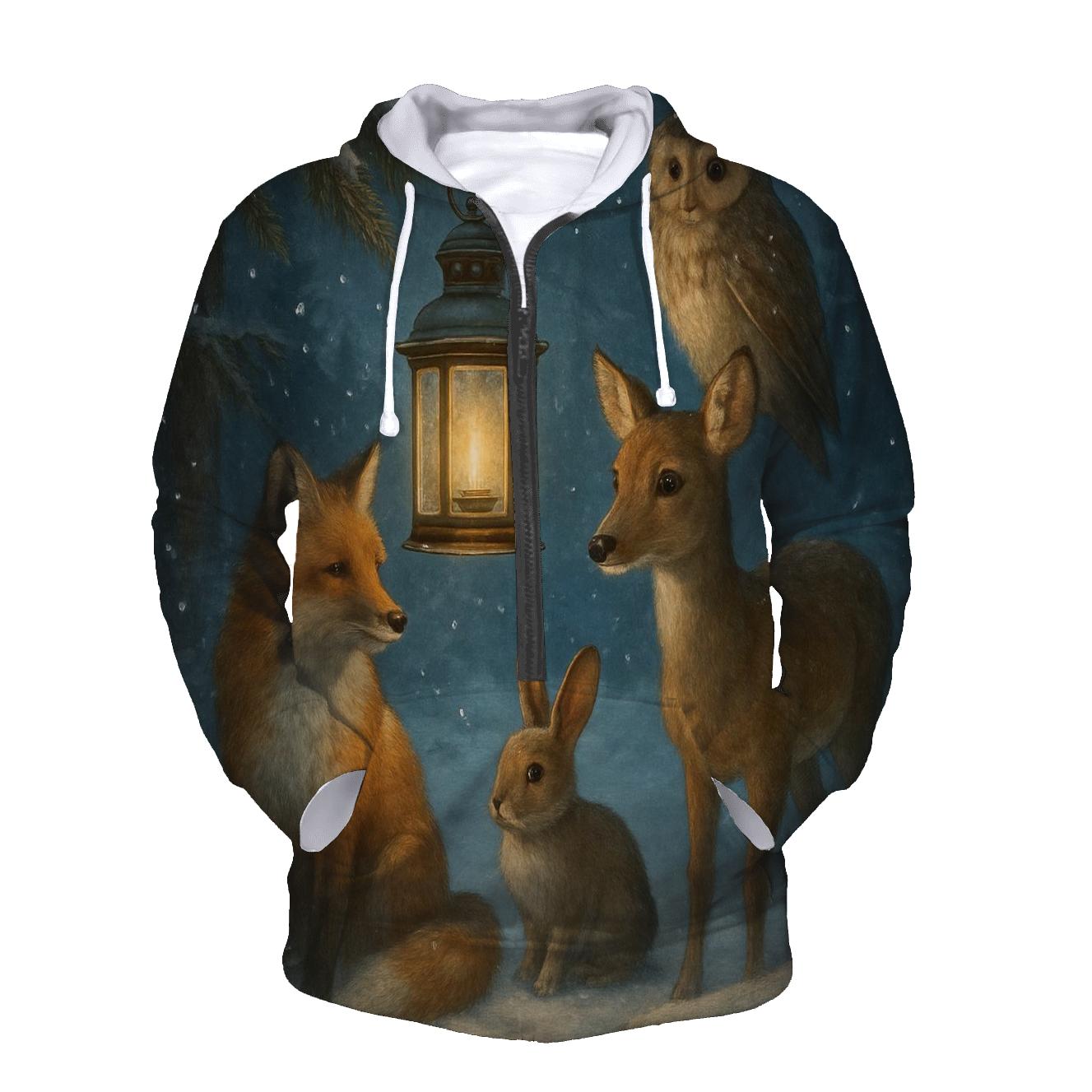 Woodland Animals Around The Christmas Lantern heavyweight hoodies