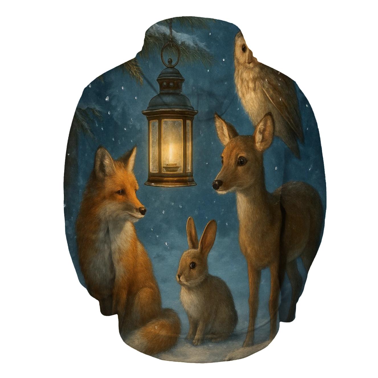 Woodland Animals Around The Christmas Lantern heavyweight hoodies