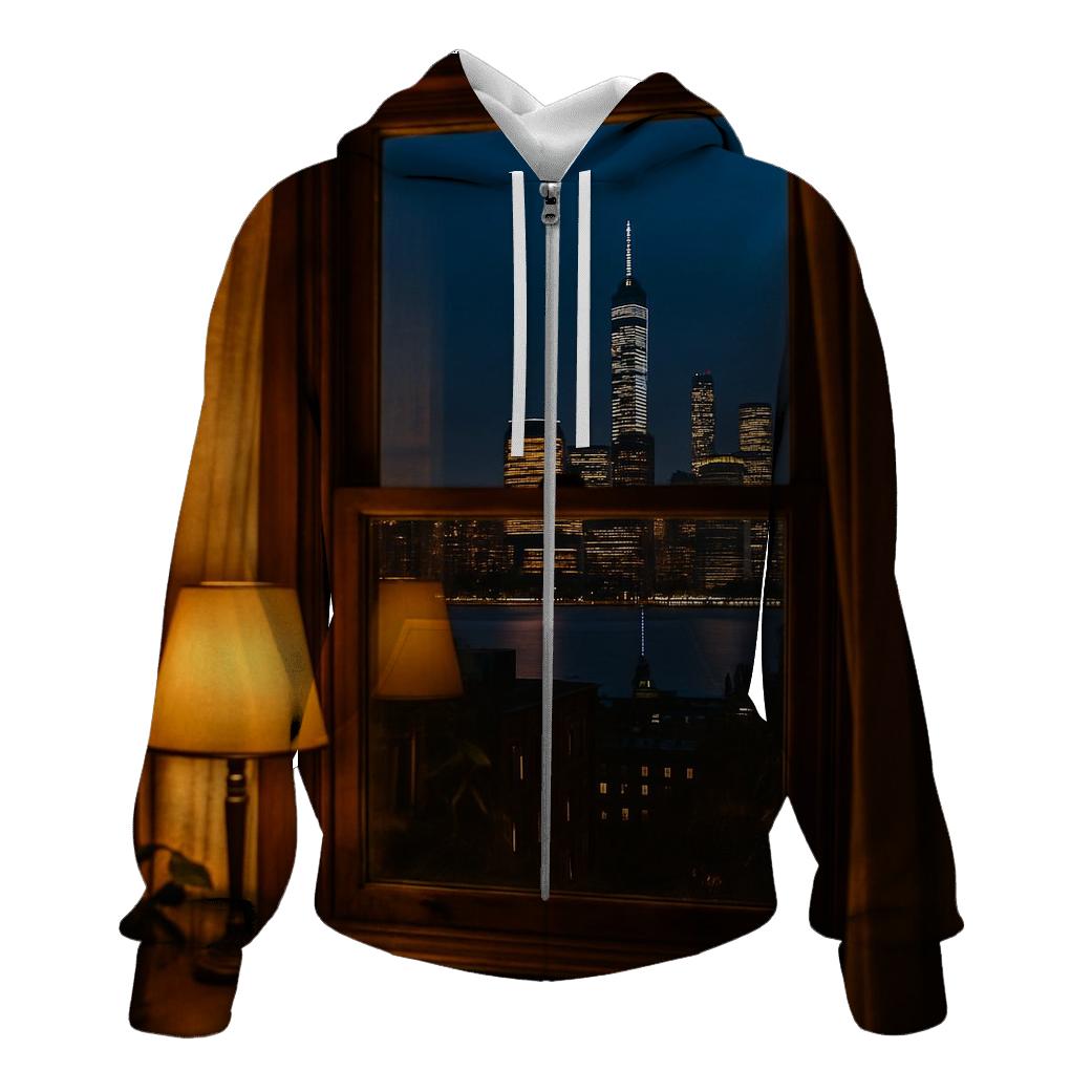 Brooklyn Brownstone Window Skyline Glimpse graphic hoodies