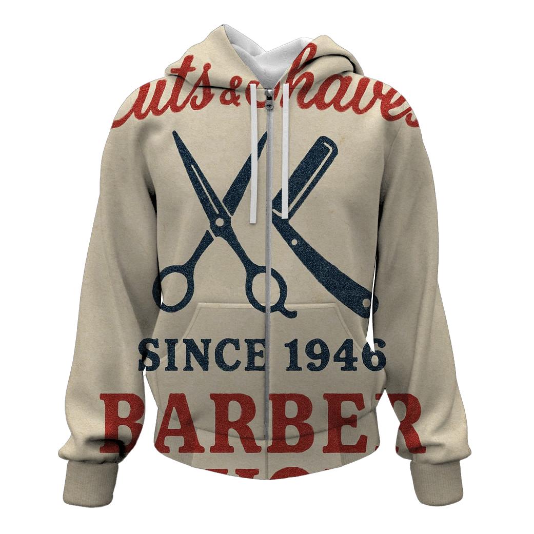 Classic Barber Shop Ticket Stub zip-up hoodies