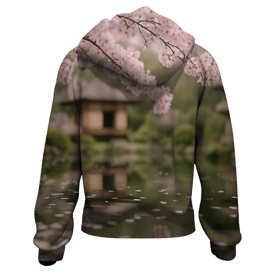 Cherry Blossoms Reflected In Teahouse Pond embroidered hoodies