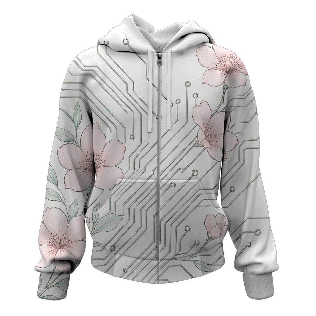 Floral Circuit Harmony graphic hoodies