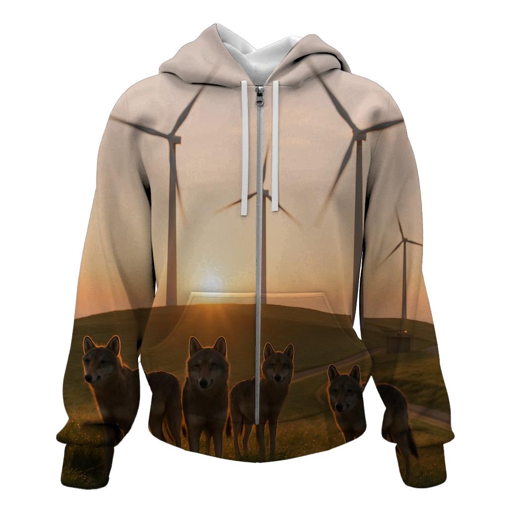 Wolf Pack At Wind Farm Ridge heavyweight hoodies