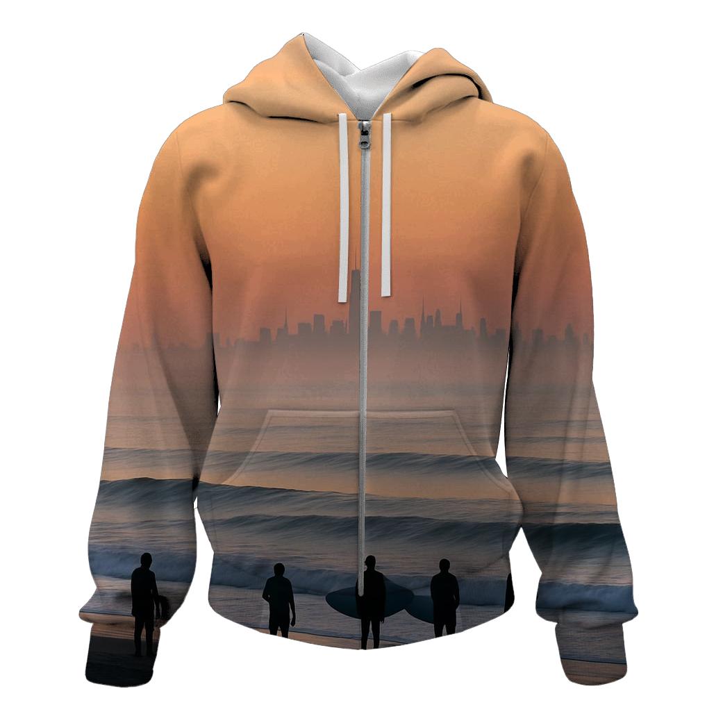 Sunrise From Rockaway With Distant Towers zip-up hoodies