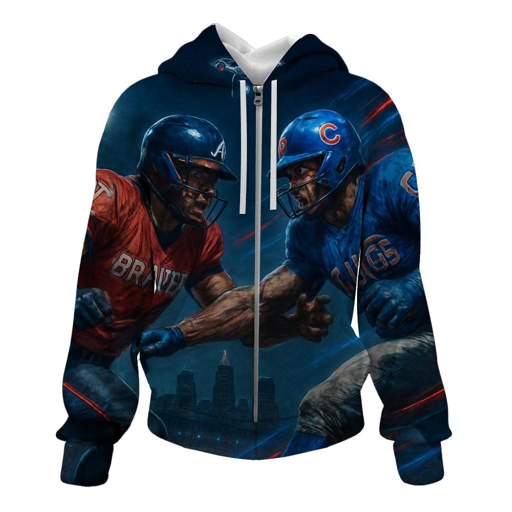 Skyline Battle Under Stadium Lights Braves And Cubs embroidered hoodies