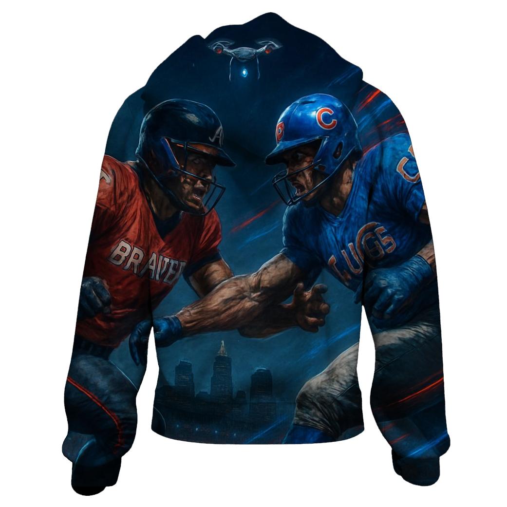 Skyline Battle Under Stadium Lights Braves And Cubs embroidered hoodies
