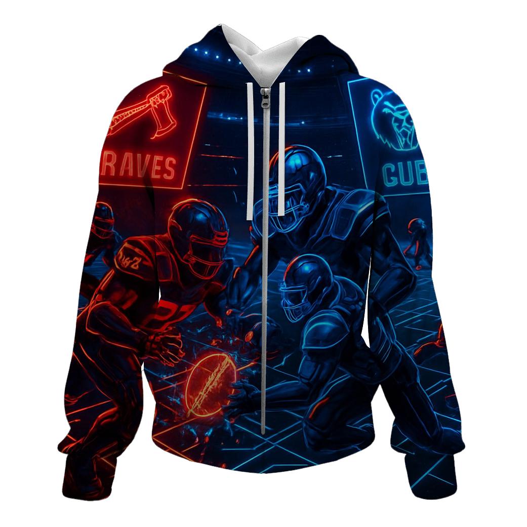 Neon Cyber Turf Braves Versus Cubs Duel graphic hoodies