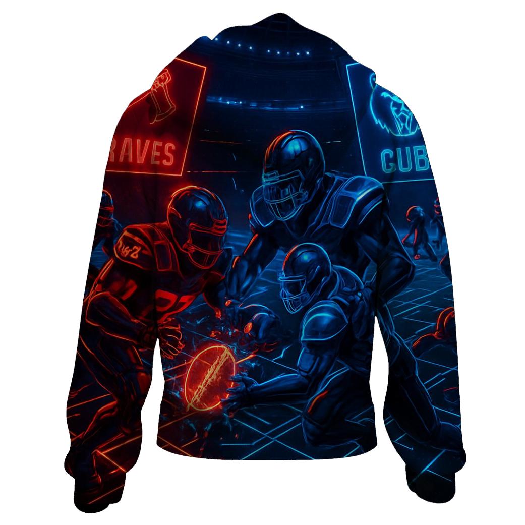 Neon Cyber Turf Braves Versus Cubs Duel graphic hoodies