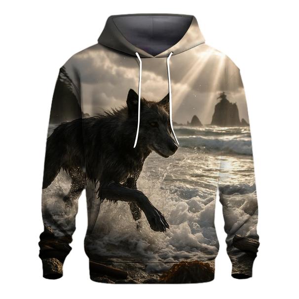 Coastal Wolf In Storm Surf premium hoodies