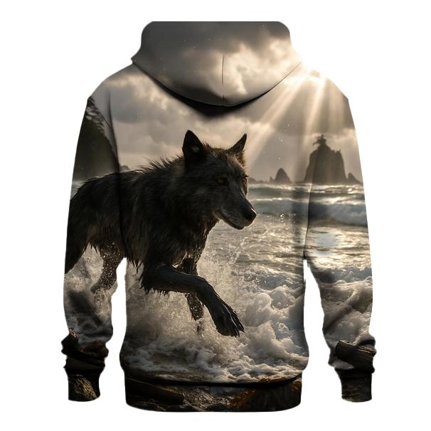 Coastal Wolf In Storm Surf premium hoodies