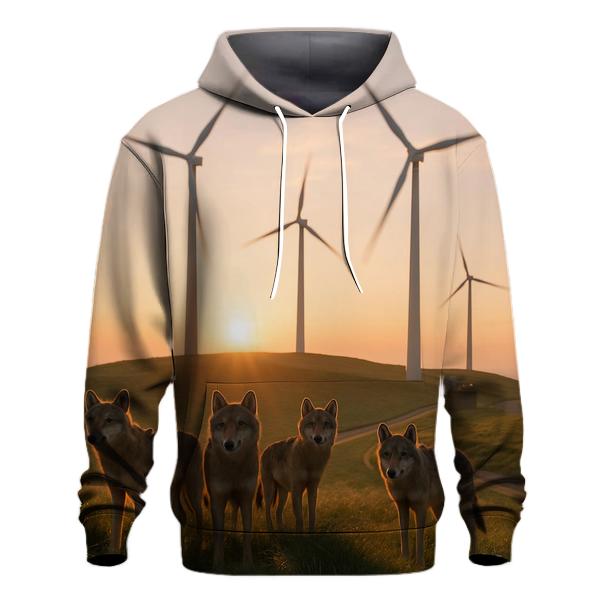 Wolf Pack At Wind Farm Ridge embroidered hoodies