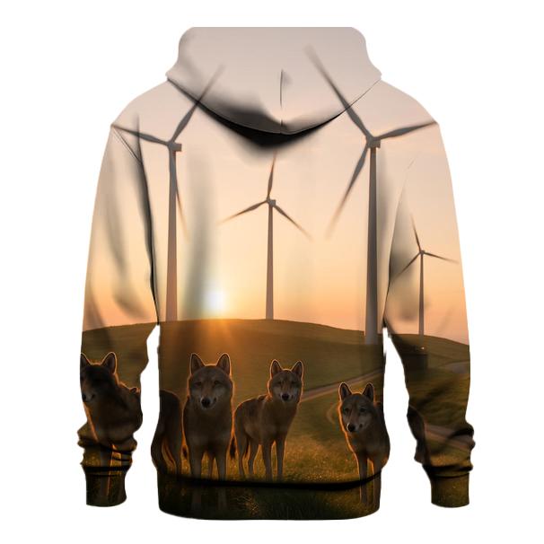 Wolf Pack At Wind Farm Ridge embroidered hoodies