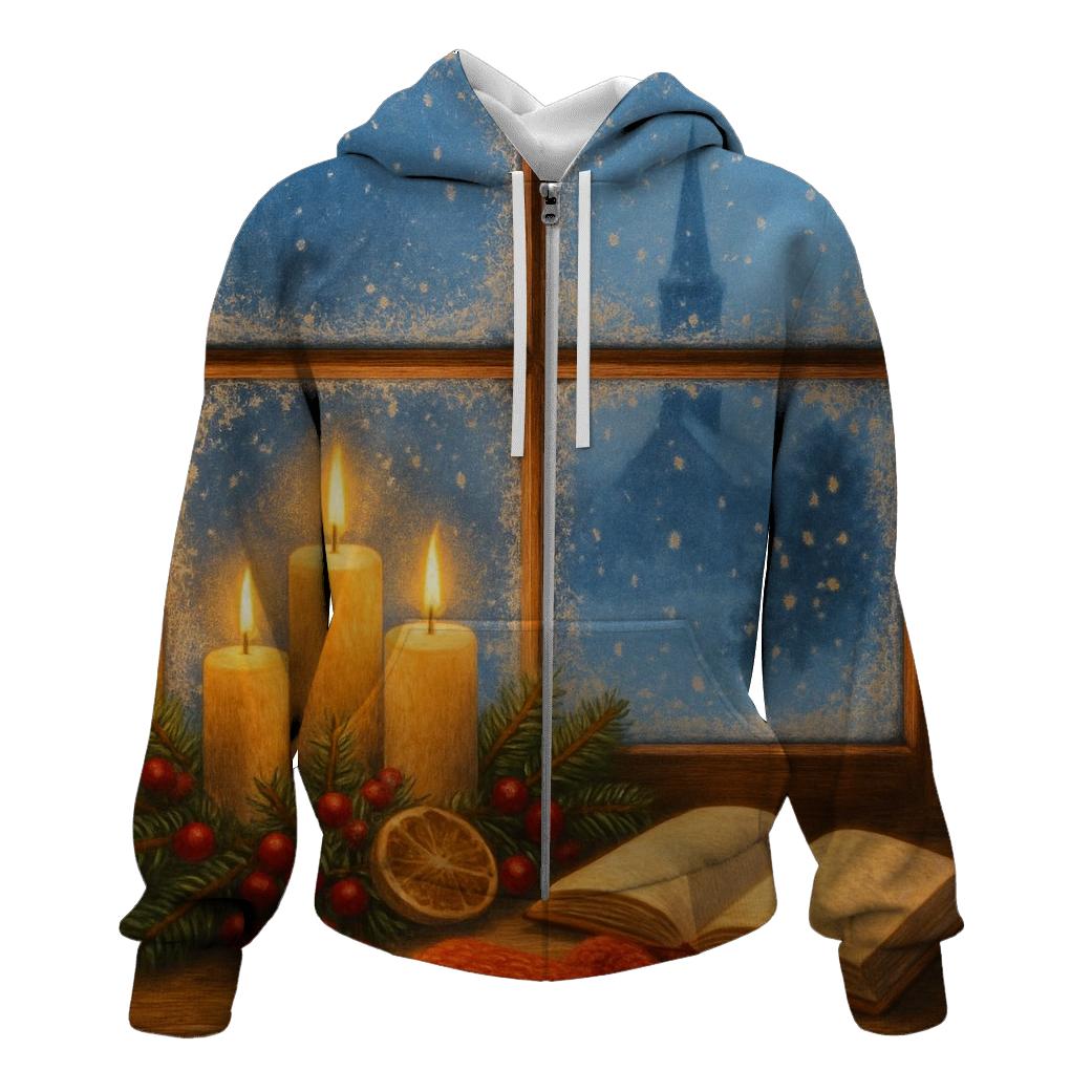 Candlelit Christmas Eve Window heavyweight hoodies