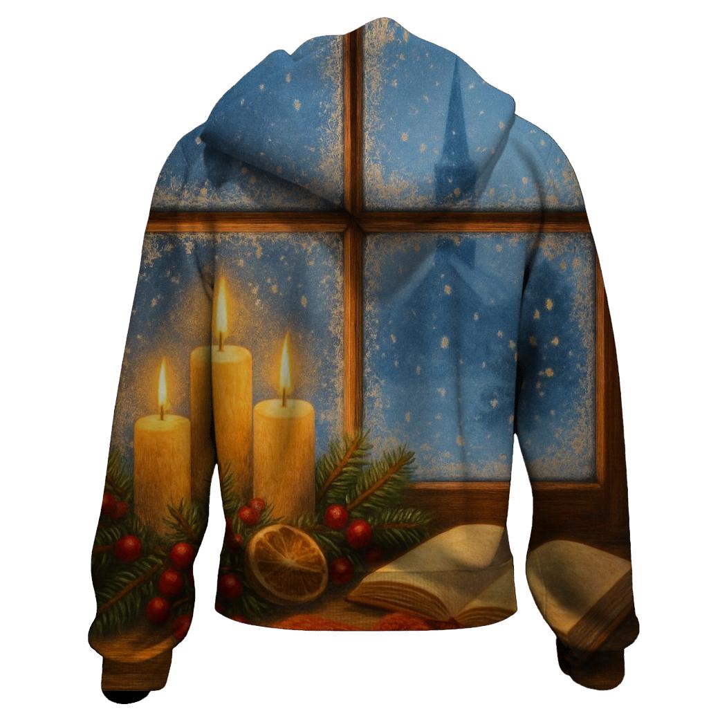 Candlelit Christmas Eve Window heavyweight hoodies