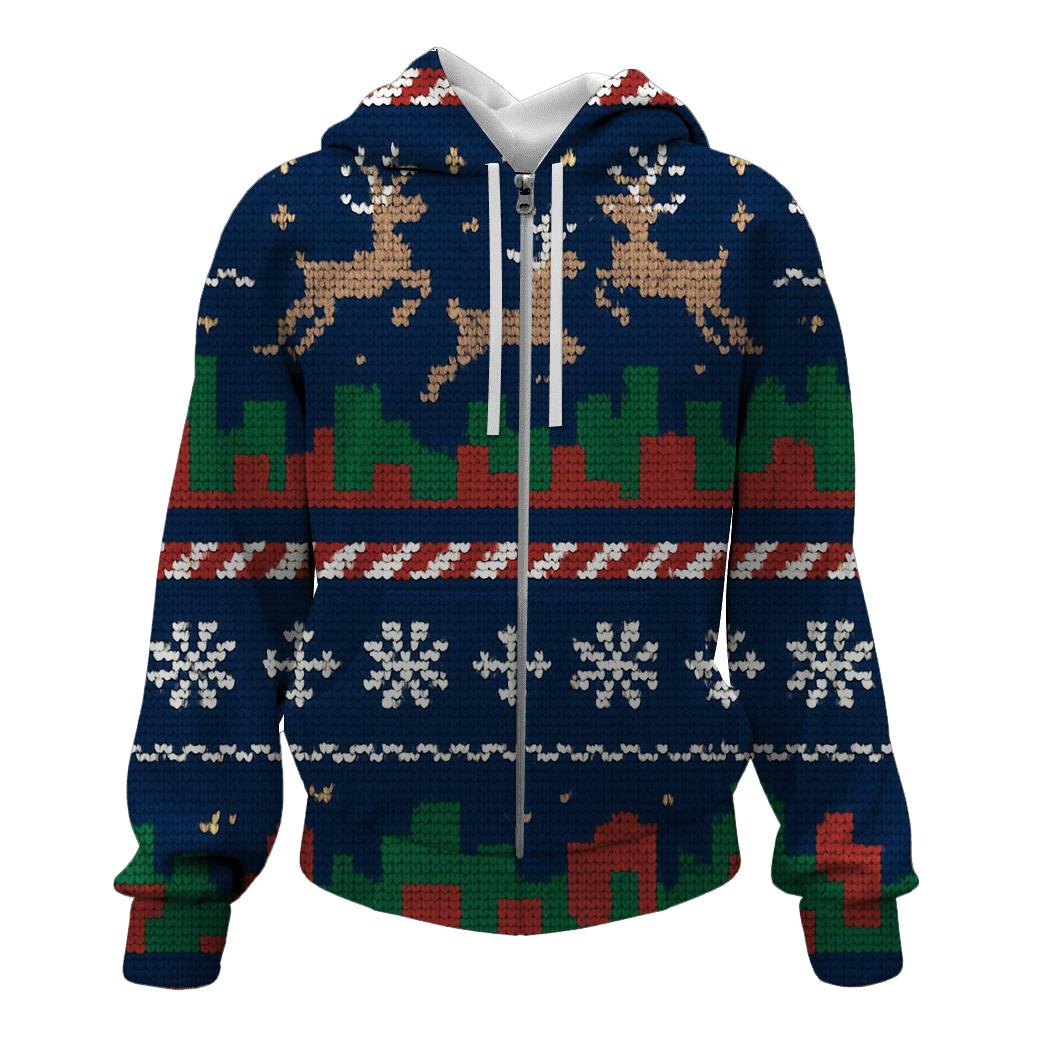 Tinsel Reindeer Skyline Design printed hoodies
