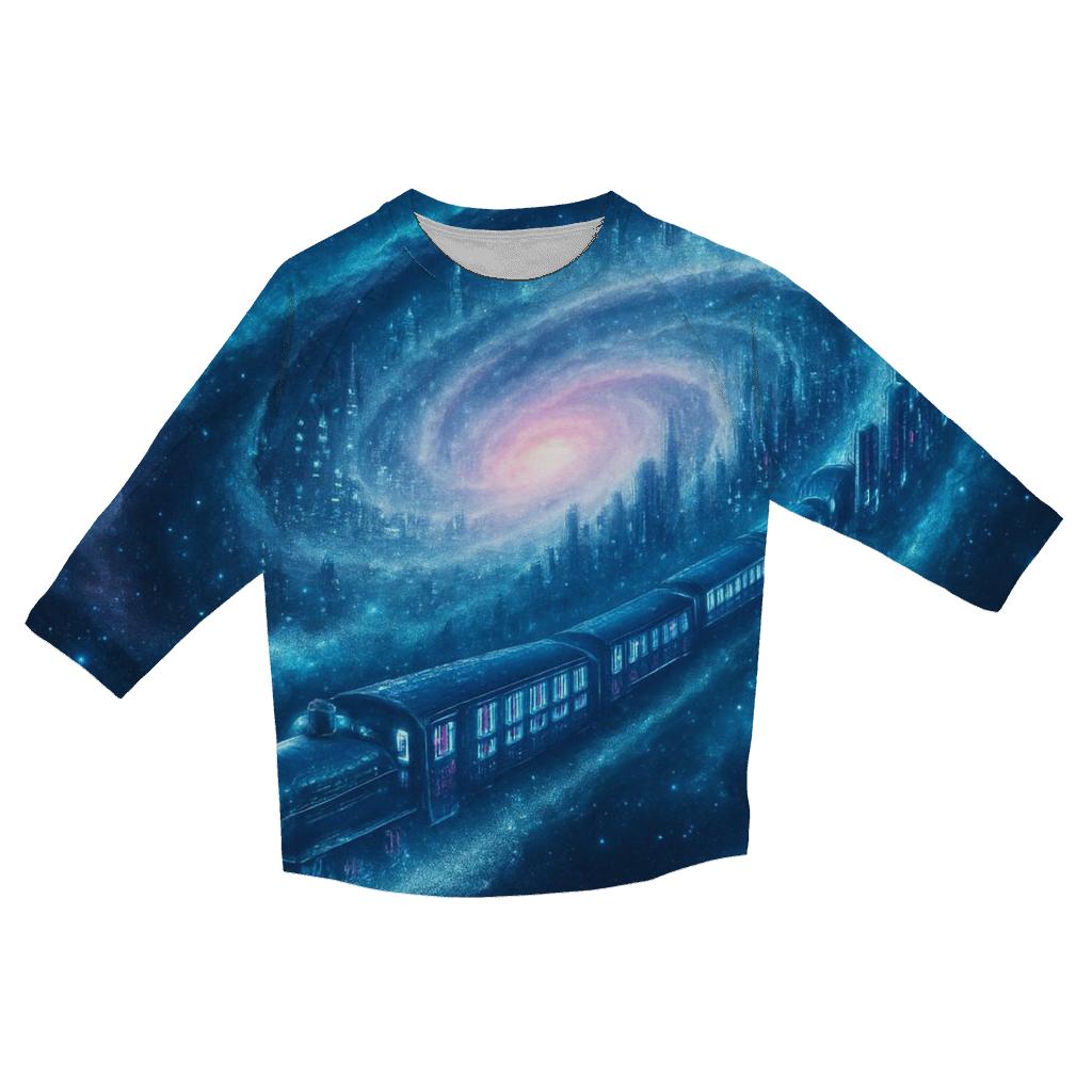 Celestial Train Through The Spiral City printed three quarter sleeve shirts