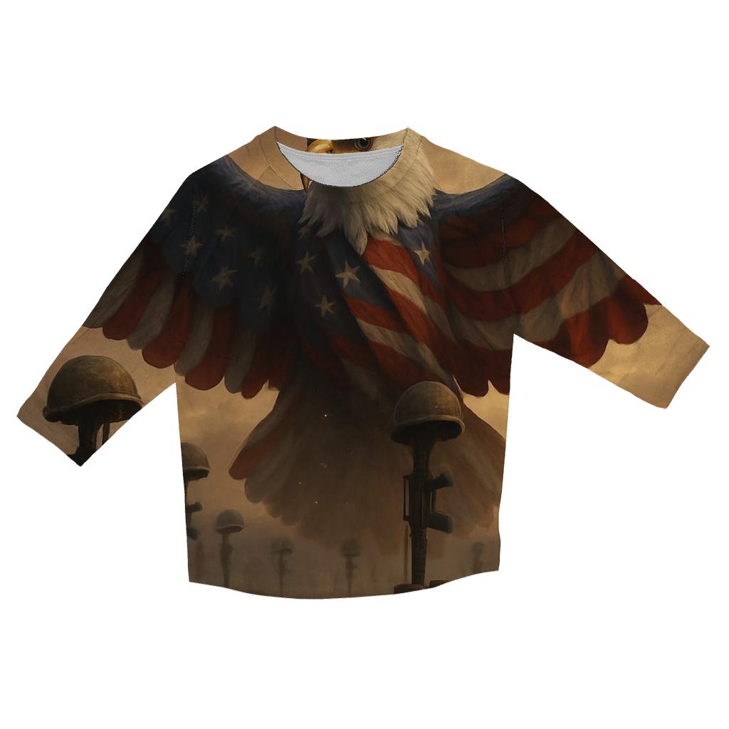 Guardian Eagle Over Silent Battlefield Flag printed three quarter sleeve shirts