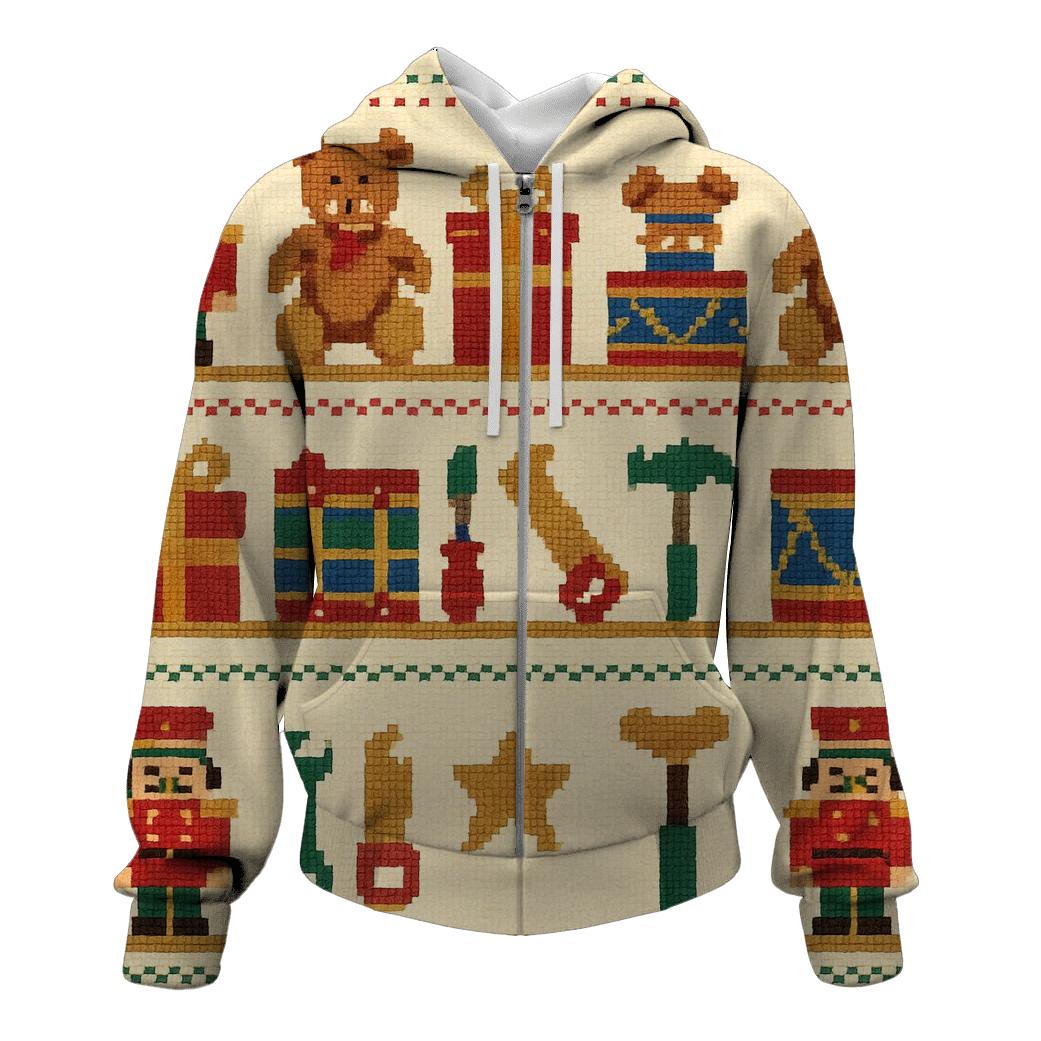 North Pole Toy Workshop Rows Design premium hoodies