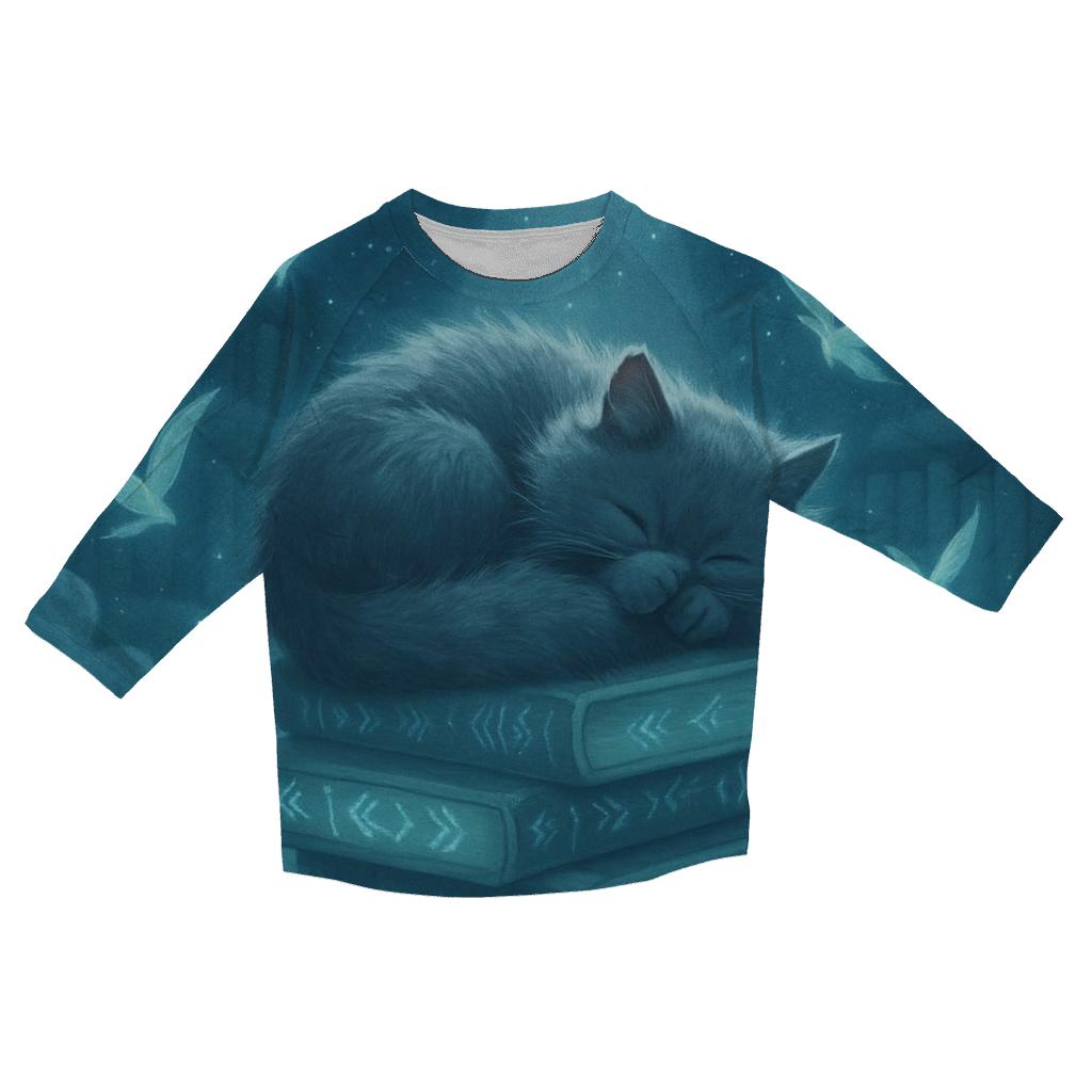 Moonlit Library Cat stylish quarter sleeve tops