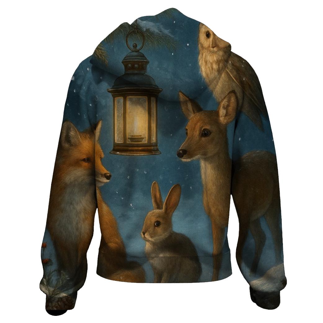 Woodland Animals Around The Christmas Lantern heavyweight hoodies