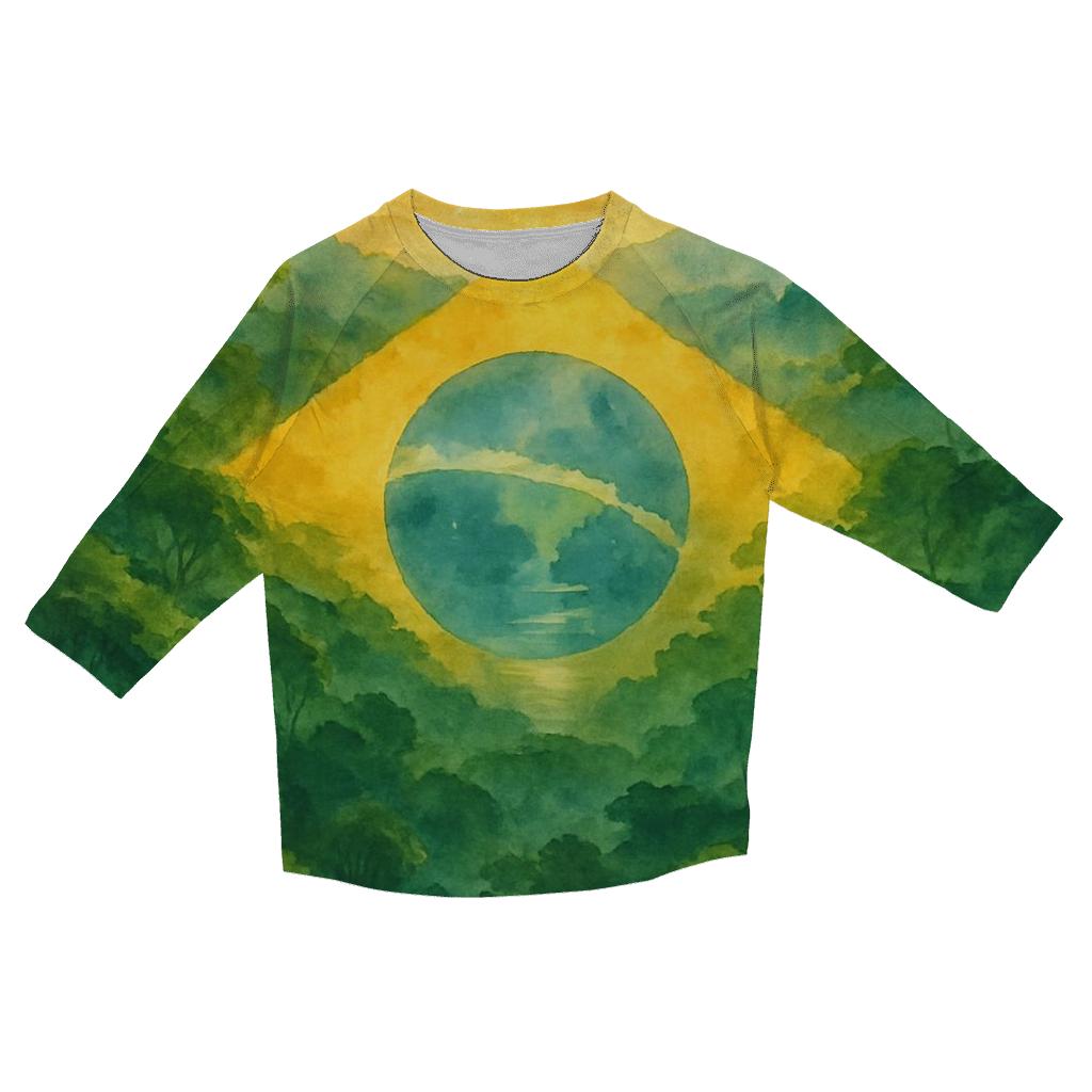 Brazilian_flag_watercolor_rainforest_spirit cotton quarter sleeve shirts