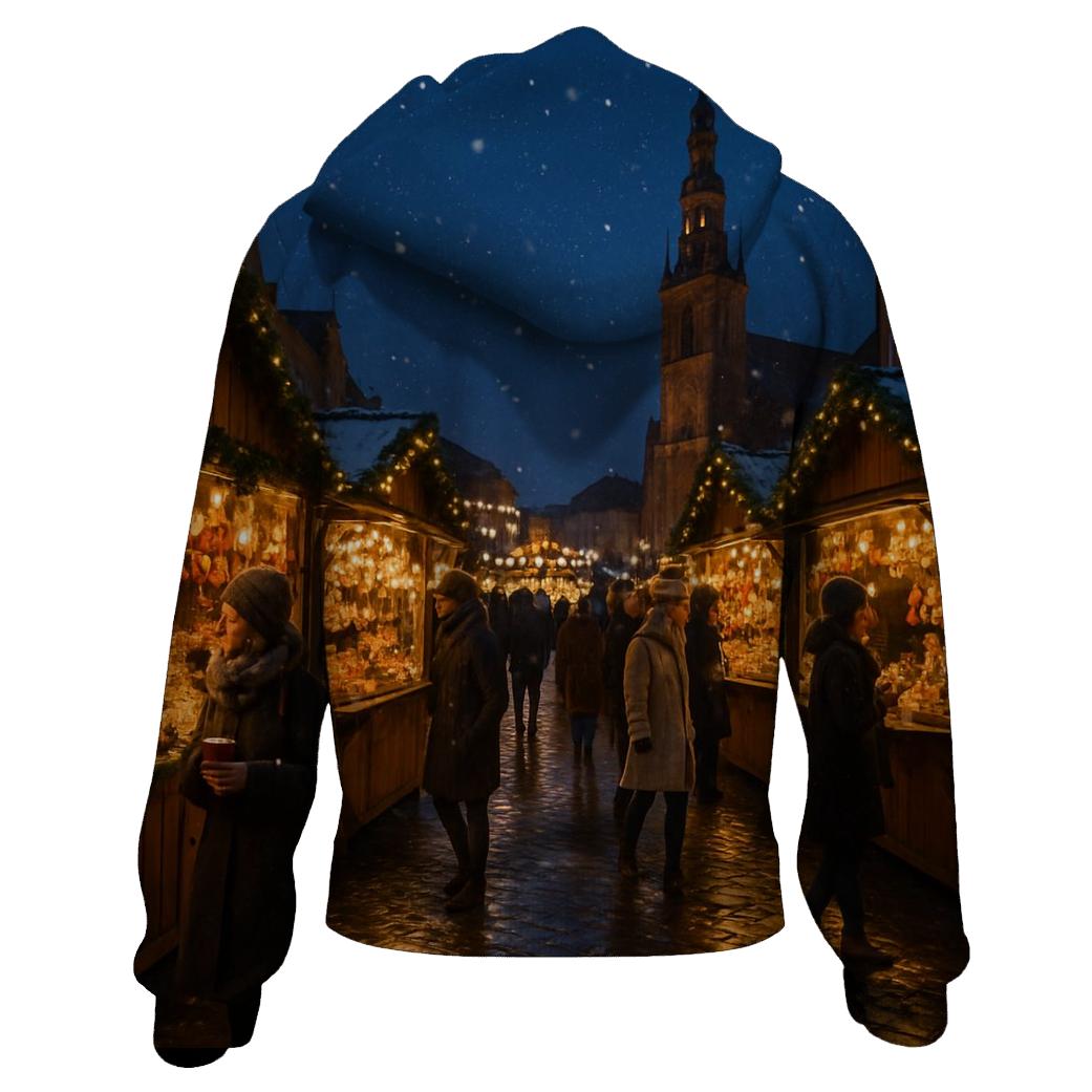 Christmas Market Under Falling Snow premium hoodies