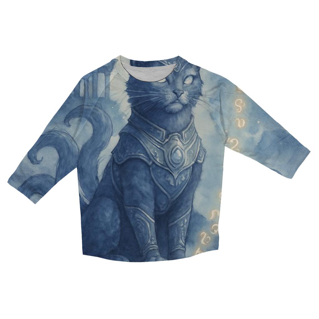Moonlit Temple Guardian Cat casual three quarter sleeve shirts