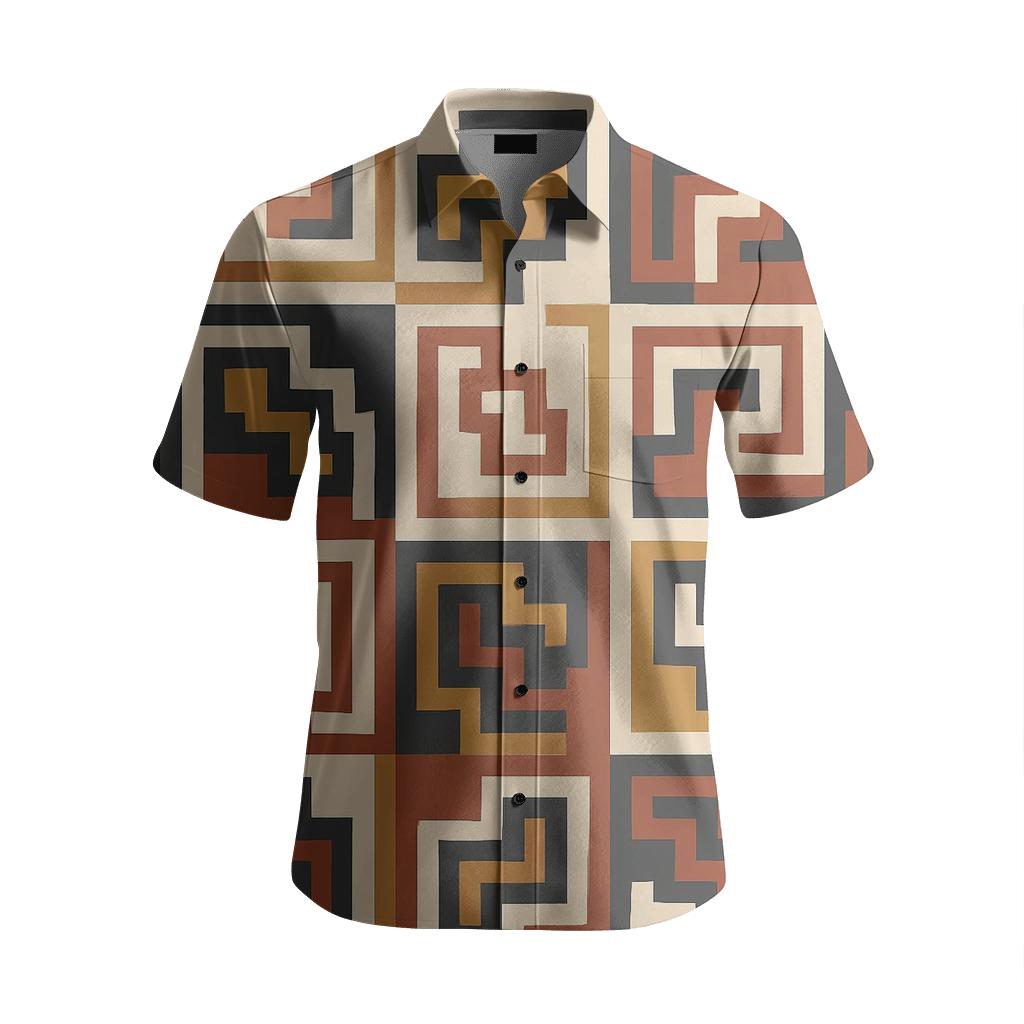 Andean Step Geometry Tapestry Grid branded embroidered shirts