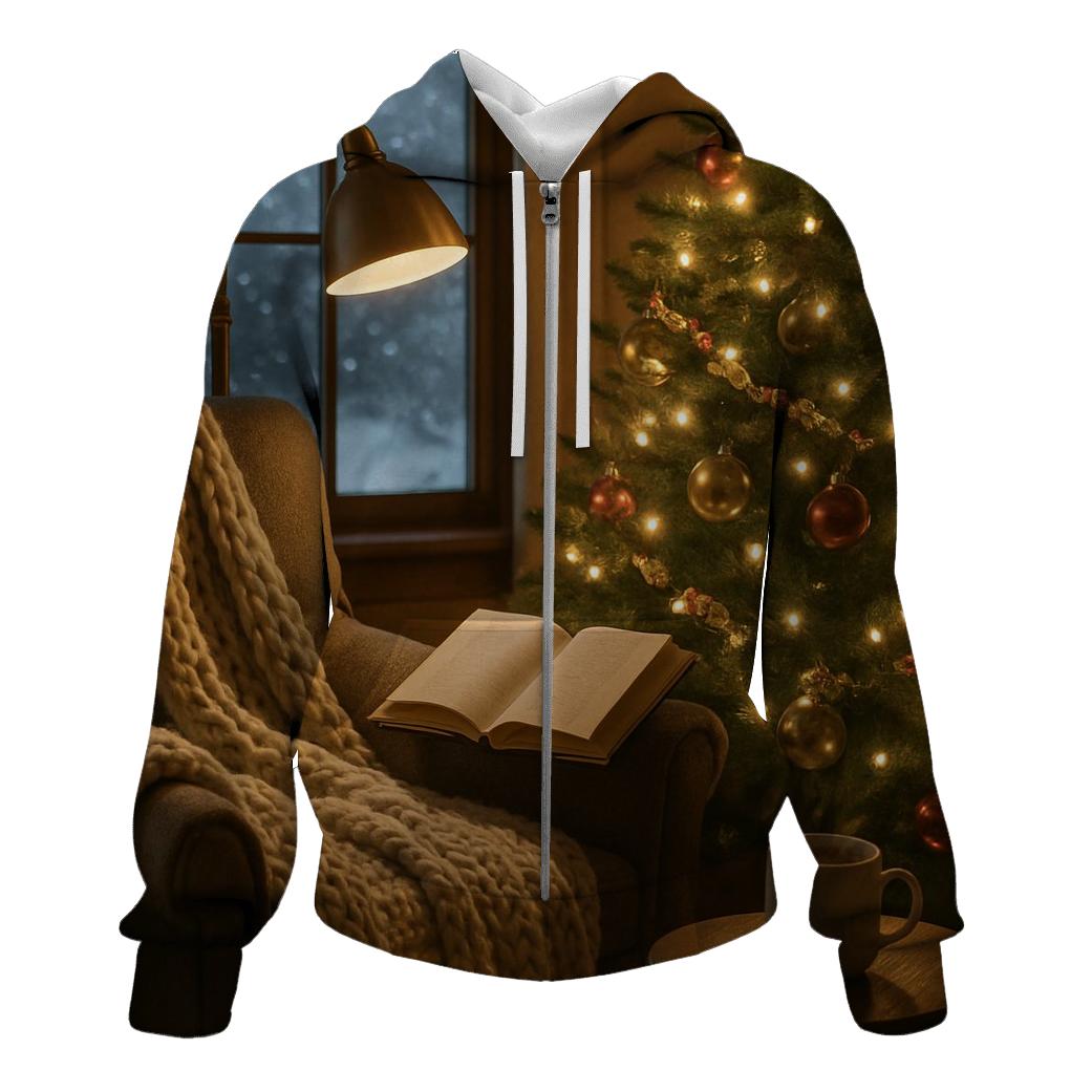Cozy Reading Nook With Christmas Tree premium hoodies