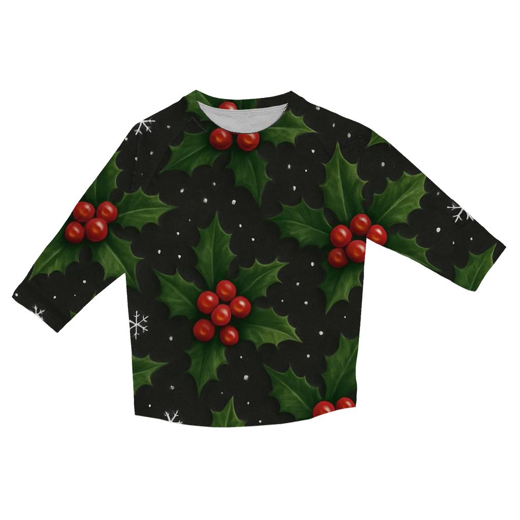 Emerald Holly Snow Scatter On Charcoal fashion 3/4 sleeve shirts